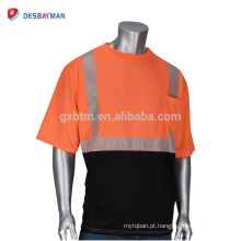 2018 Novo Design de Moda de Alta Visibilidade Laranja 2 Tons de Segurança T-shirt Legal Workwear Com 3 M Fitas Reflexivas Bolso Verão